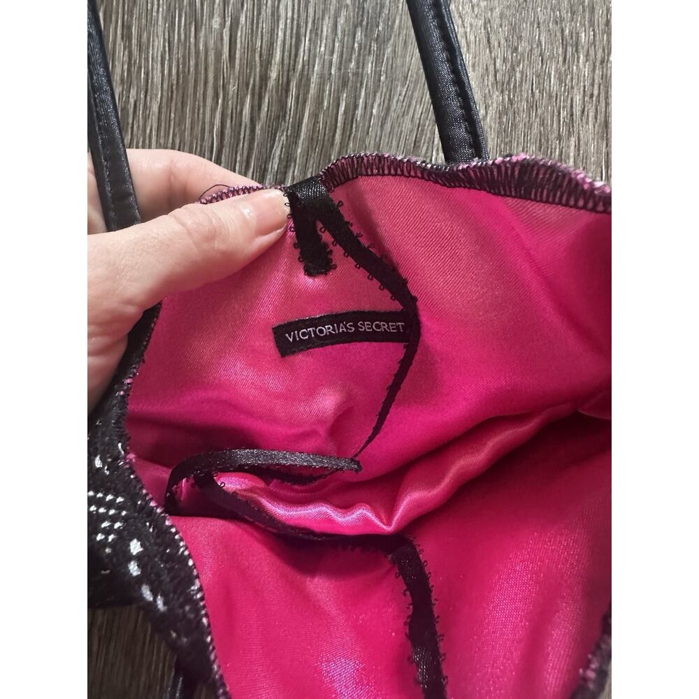Victoria’s Secret Black Lace Mini Shoulder Bag Pink Satin Lined Y2K Purse - Picture 3 of 4